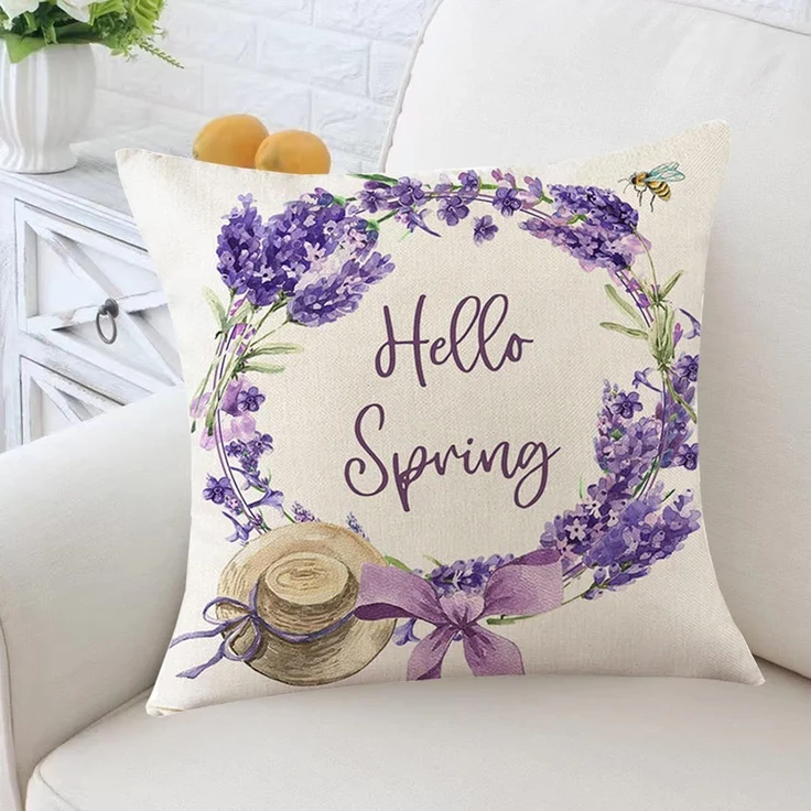 Kissenbezüge 45×45 cm 4er-Set Lila Blumen, Frühling Farmhouse Dekokissen, Sofa Wohnzimmer – Bild 5