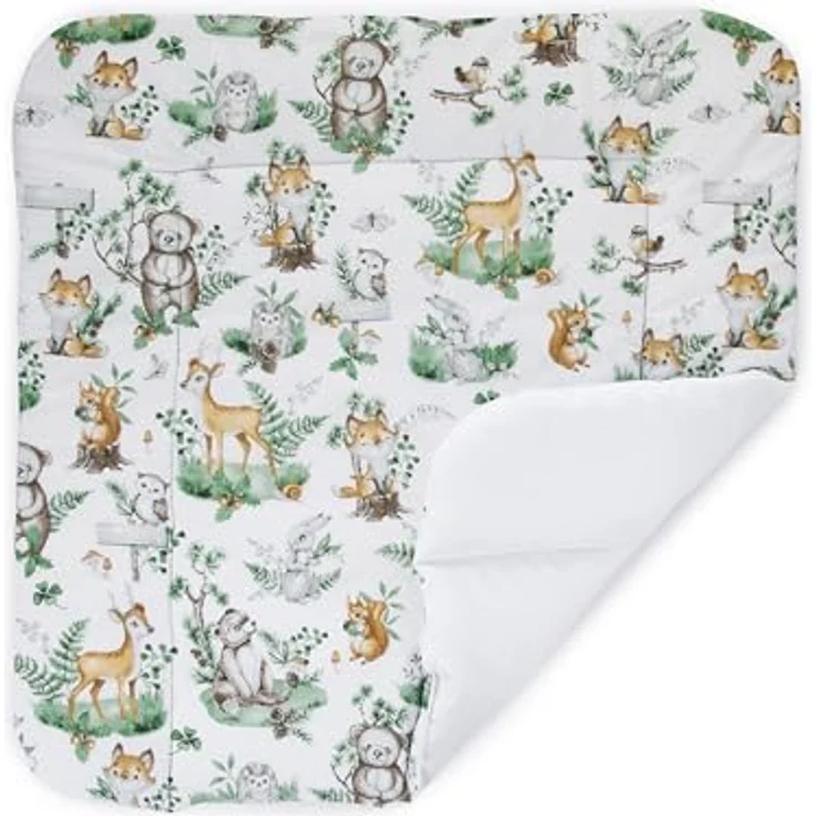 Balbina® Wickelunterlage aus Baumwolle weiche Wickeltischauflage für Wickelkommoden waschbar 75x85 I Tiere in Blättern – Bild 3