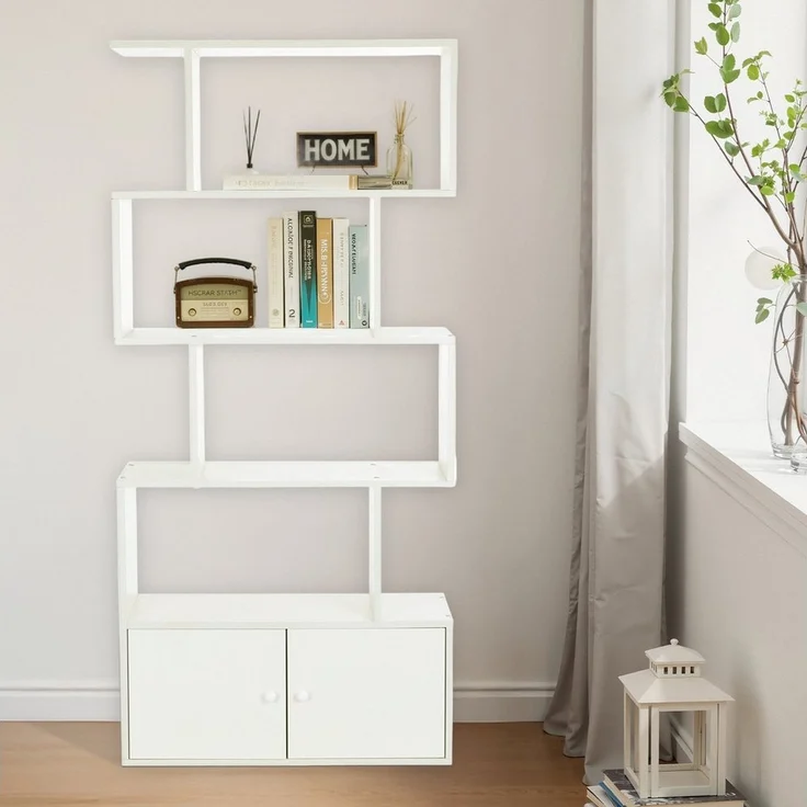 oyajia Bücherregal Bücherregal 151cm für Wohnzimmer Home Office,4-Stöckiges & Doppeltüren, Standregal, Büroregal, 4 Fächer, Holzwerkstoff, 70x24x151cm (BxTxH) – Bild 2