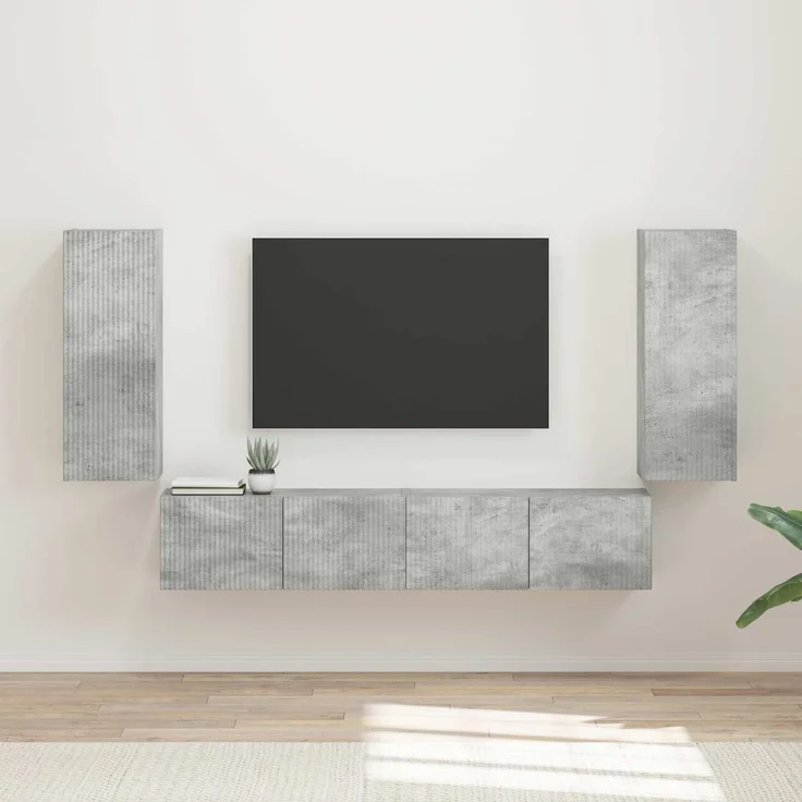 vidaXL TV-Wandregal-Set Wandmontiert 4 pcs Beton Grau Holzwerkstoff 3408919 – Bild 1