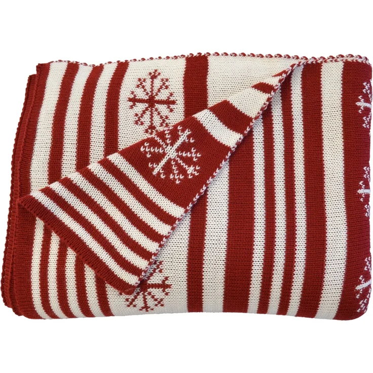 Primera Strickdecke Kuscheldecke Weihnachtsdecke 130x170 cm rot beige 545003-272 – Bild 1