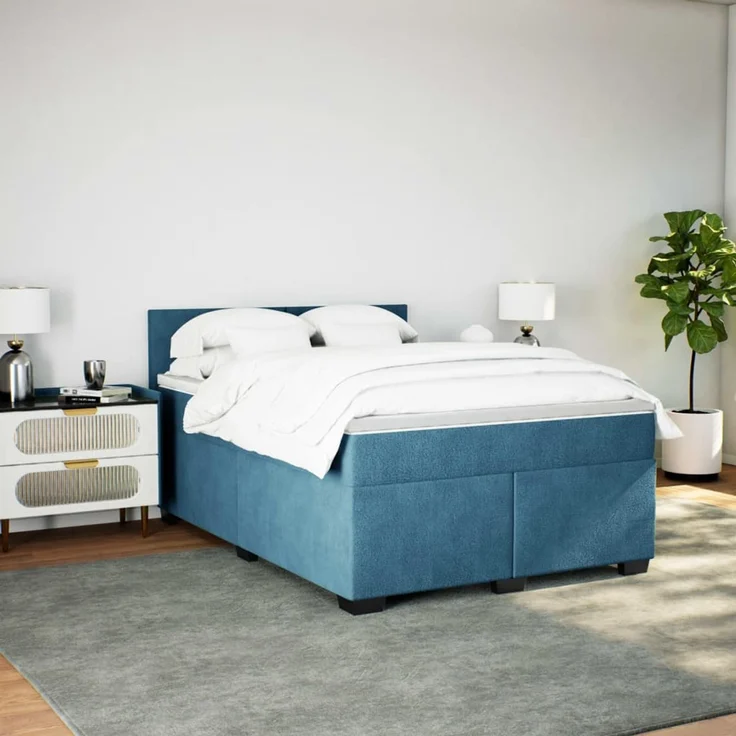 vidaXL Boxspringbett mit Matratze Blau 160x200 cm Samt 3288652 – Bild 5