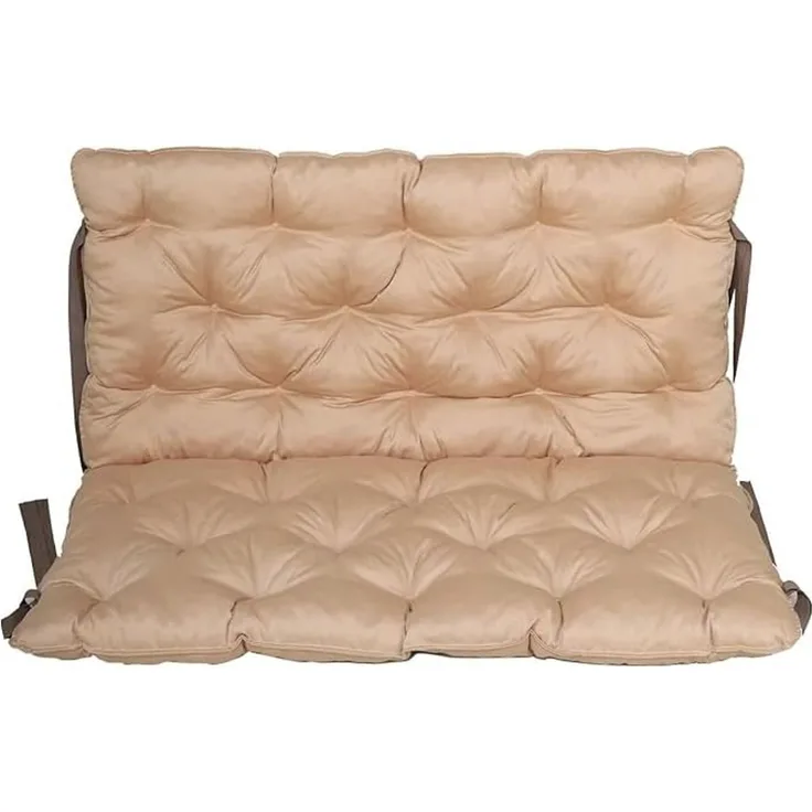 Ambientehome 2er Bankauflage mit Rückenteil Sitz und Rückenkissen mit Bänder ca. 120x98 cm Polsterauflage beige