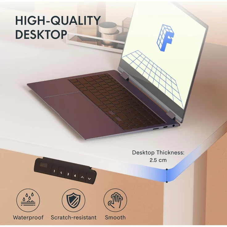 FLEXISPOT Höhenverstellbarer Schreibtisch mit 2 Motoren & 25MM einteiliger Tischplatte,ergonomischer Bürotisch - 120x60 cm Weiß, Mousseweiß Gestell – Bild 6