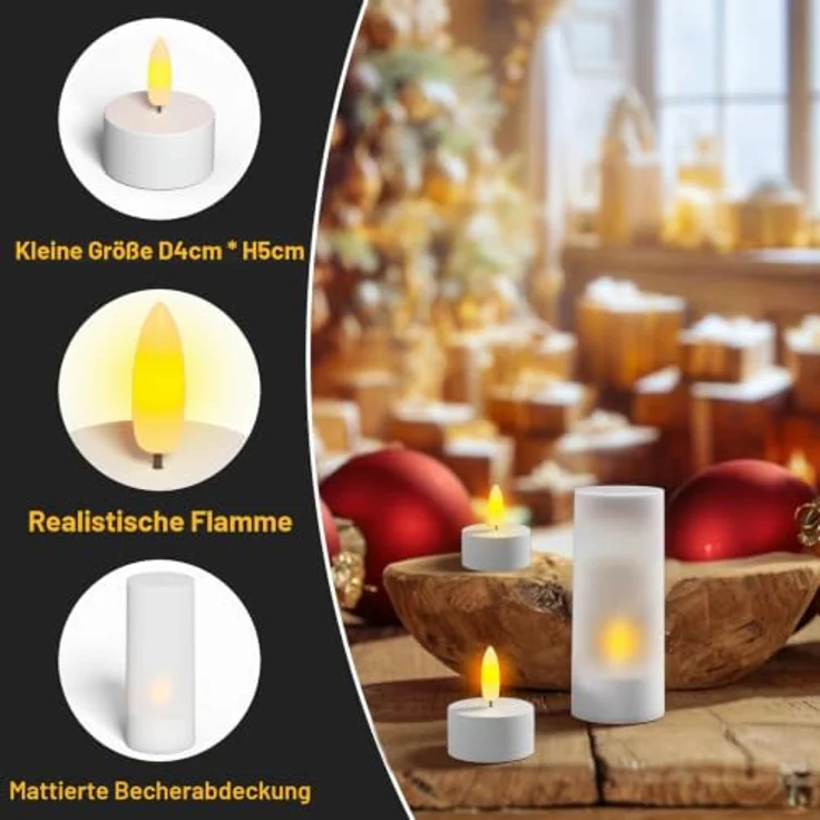 EXTSUD 12 LED Teelichter wiederaufladbar mit Timer und Ladestation – Bild 3