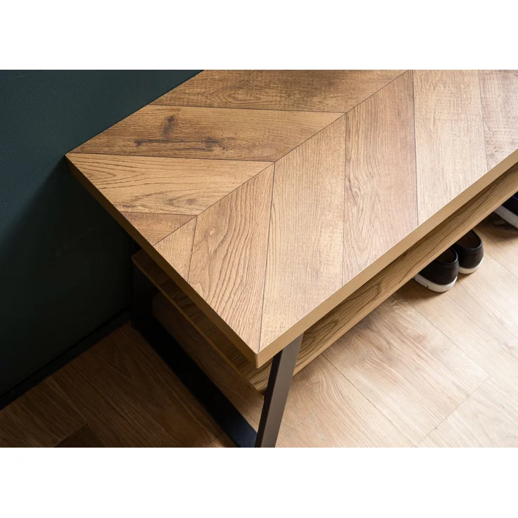 Schuhbank 100x41x40cm Eiche-Dekor Sitzbank Fischgrät Stauraum Flur Ablage – Bild 4