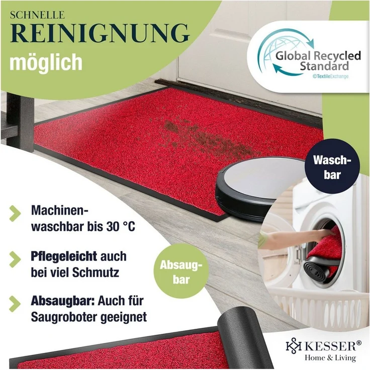 KESSER® Schmutzfangmatte rutschfeste Fußmatte für Innen- & Außenbereich waschbar & wetterfest | Türmatte Wohnungseingang | Teppich für Büro & Vorzimmer | Fußabtreter Fußabstreifer Classic, Bordeaux Rot, 50x80cm – Bild 4