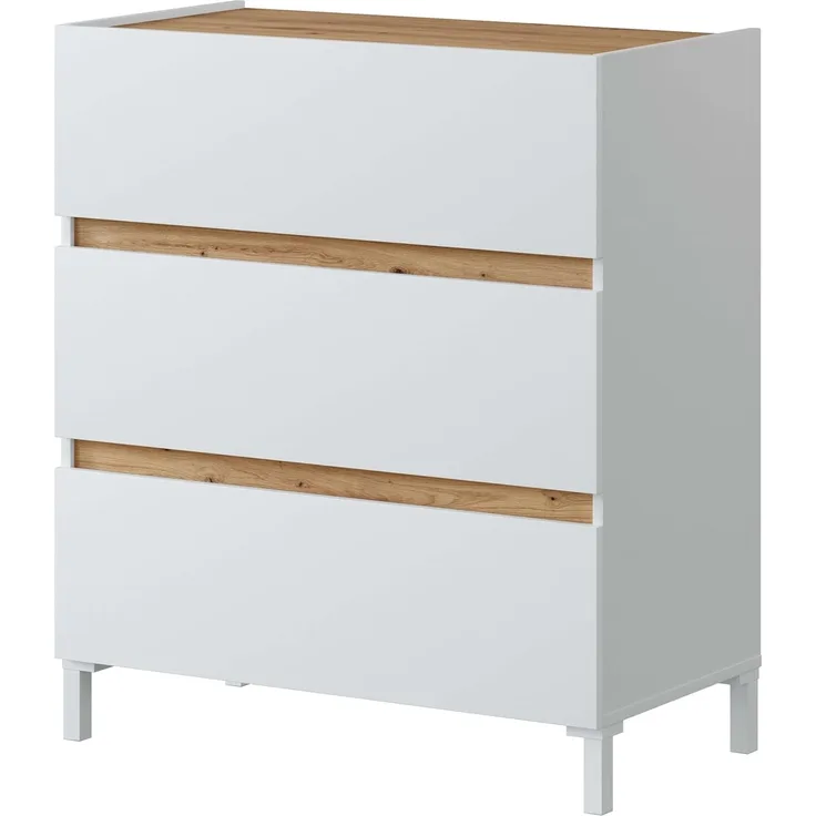 Calicosy Kommode 3 Schubladen in Eichenoptik und Weiß L79 cm - TEMPUS - Helles Holz