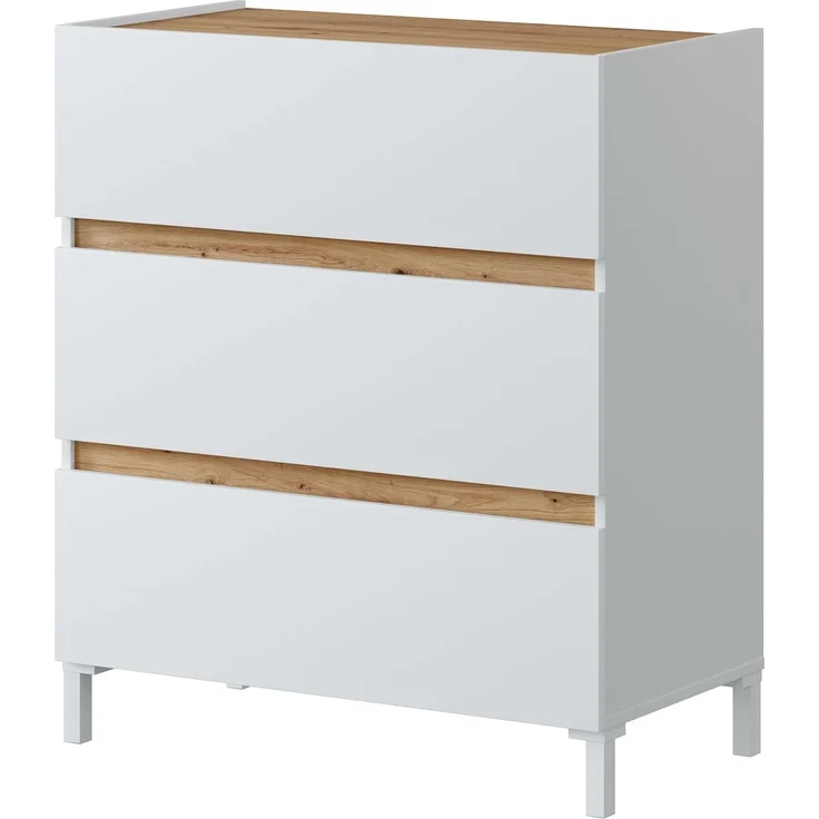 Calicosy Kommode 3 Schubladen in Eichenoptik und Weiß L79 cm - TEMPUS - Helles Holz – Bild 1