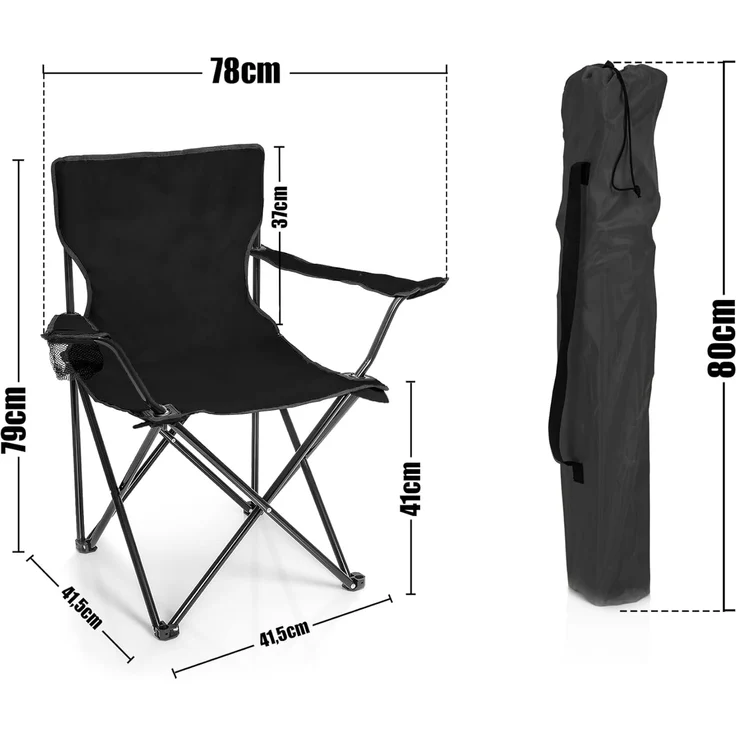 BigDean Campingstuhl Faltstuhl Campingstuhl Anglerstuhl Getränkehalter Klappstuhl (Packung, 1 St), Schwarz, Klappbar, Getränkehalter, Tragetasche – Bild 2