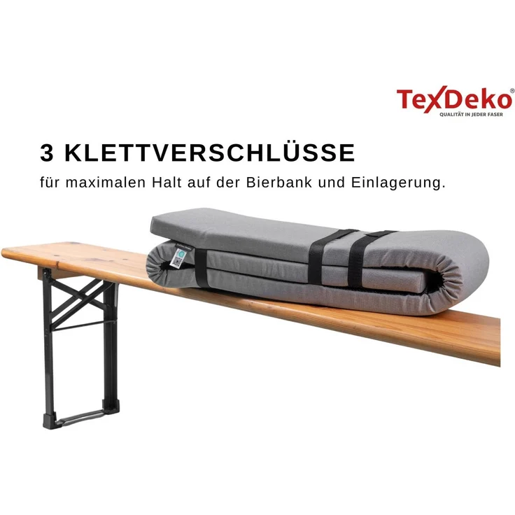 TexDeko Bankauflage Ecolen für Bierzeltgarnitur mit Anti-Rutsch Boden und Reißverschluss, wasserabweisend & UV-Schutz, Maße: 220x25x4cm oder 180x25x4cm – Bild 2