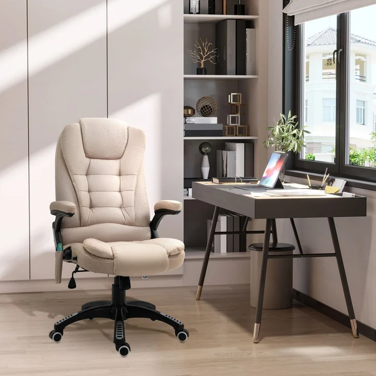 JARDJ Höhenverstellbarer Massagebürostuhl mit 6 Massagepunkten und Heizfunktion, Beige – Bild 3