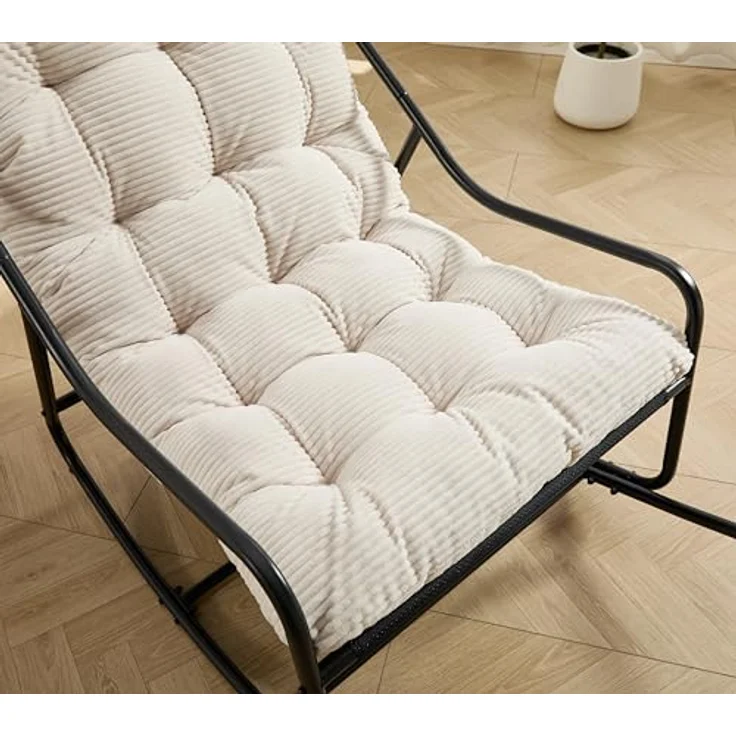 Ball & Cast Schaukelstuhl für Drinnen & Draußen, Rocking Chair mit Gepolstertem Kissen und Fußstütze, Balkonsessel für Wohnzimmer, Garten & Terrasse, Weiß – Bild 6