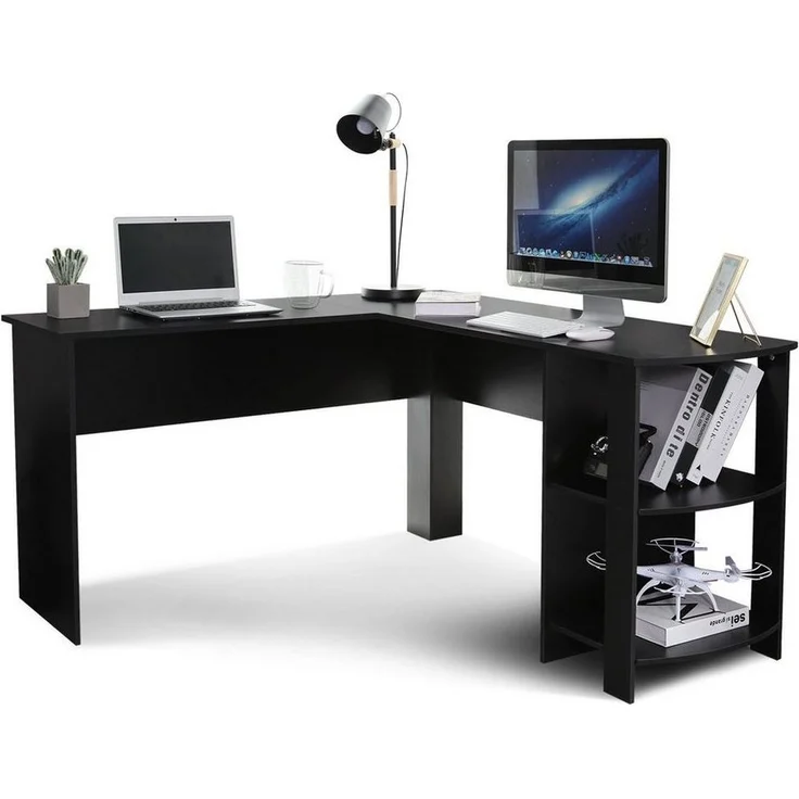 Mondeer Eckschreibtisch L-Computertisch, L-Förmig Schreibtisch mit 2 abgerundeten Ablagen, Schwarz – Bild 2