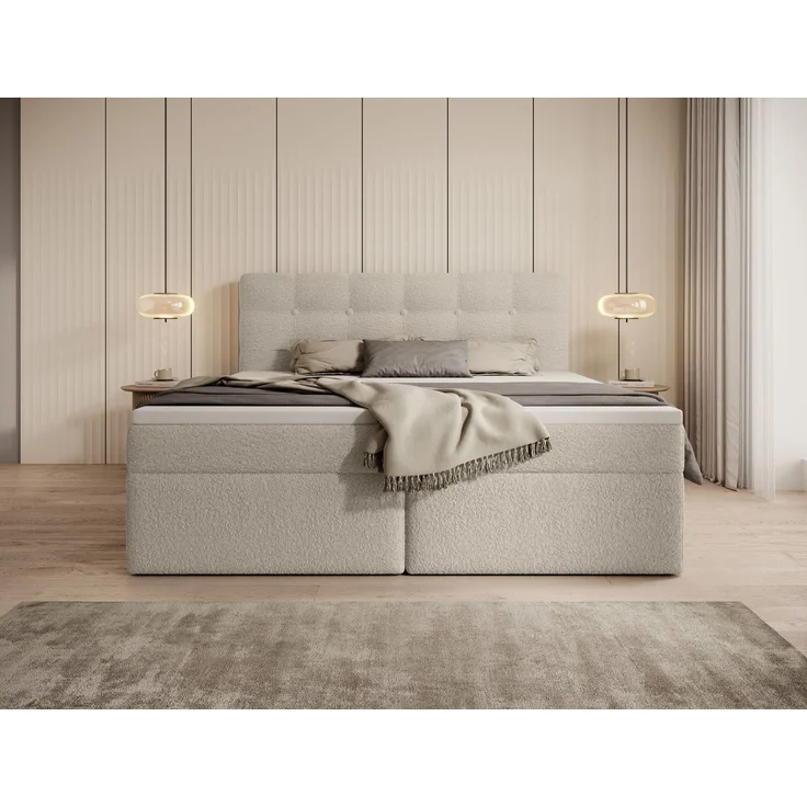 thematys Boxbett Luxus mit Bettkasten 180x200cm, mit Bonnellfederkernmatratze H3, Bouclé/Velours, mit Stauraum, mit 3 cm Topper, Beige (Frotte 5), Art.-Nr. S0WGG0AN1T1 – Bild 4