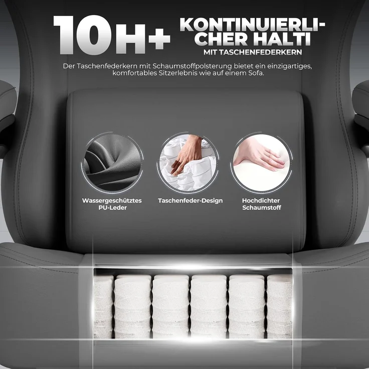 GTPLAYER Gaming-Stuhl Atmungsaktiver Bürostuhl, ergonomisch Hochwertiger - Stoff/Kunstleder, 160° Verstellbare Rückenlehne und ausziehbare Fußstütze – Bild 4