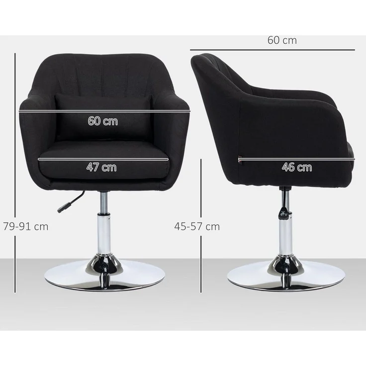 HOMCOM Relaxsessel Loungesessel mit Metallrahmen Lesesessel mit Mikrotuch (gepolstert Drehstuhl, 1-St, höhenverstellbar Loungesessel), für Schlafzimmer, Wohnzimmer, Schwarz – Bild 3