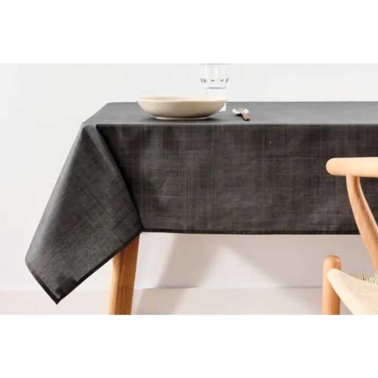 BL BELUM Belum Tischdecke, XL, 250 x 180 cm, harzbeschichtet, 100 % Bio-Baumwolle, harzbeschichtete Tischdecke, groß, rechteckige Tischdecke ohne Steifigkeit, wasserdichte Tischdecke, Schwarz