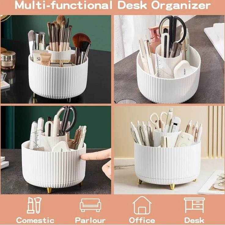 FELIXLEO Make-Up Organizer 360 Drehbarer Make up Organizer 5 Fächer für Schminktisch Weiß, 1-tlg. – Bild 3