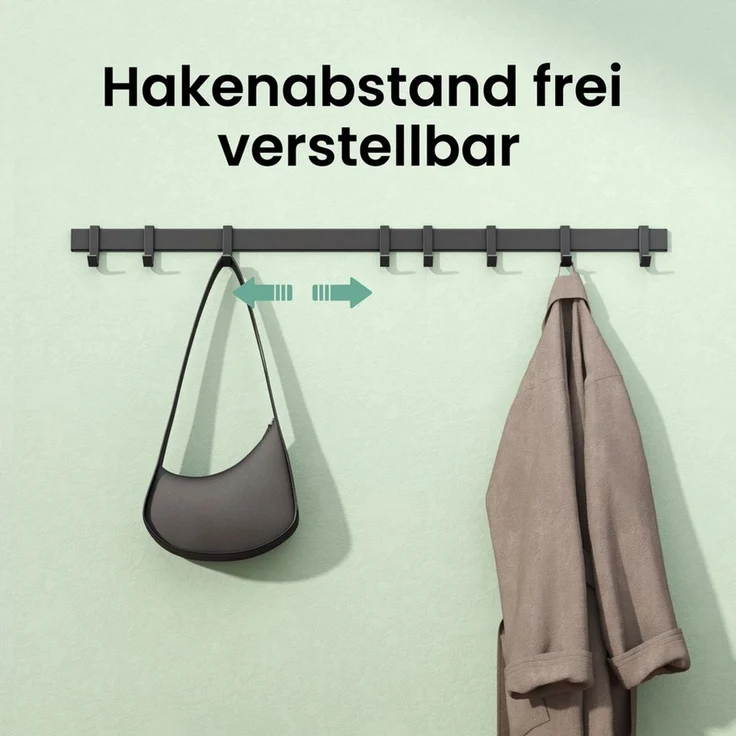 Mai & Mai Wandgarderobe Kleiderhaken Garderobenleiste aus Aluminium mit 4/6/8 Haken Stalo-12, Flexibel entlang der Schiene verschieben, individuell positionieren. – Bild 2