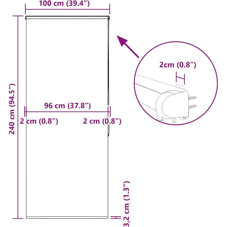 vidaXL Duschrollo mit Kassette 100x240 cm Stoffbreite 96 cm 4015012 – Bild 12