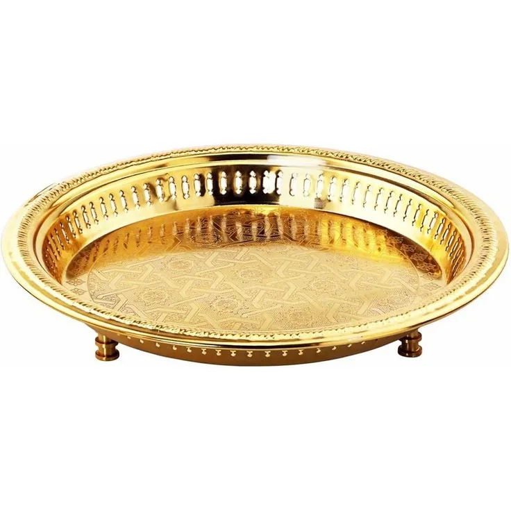Marrakesch Orient & Mediterran Interior Tablett Orientalisches rundes Tablett Schale aus Metall Juman 27cm groß, Handarbeit