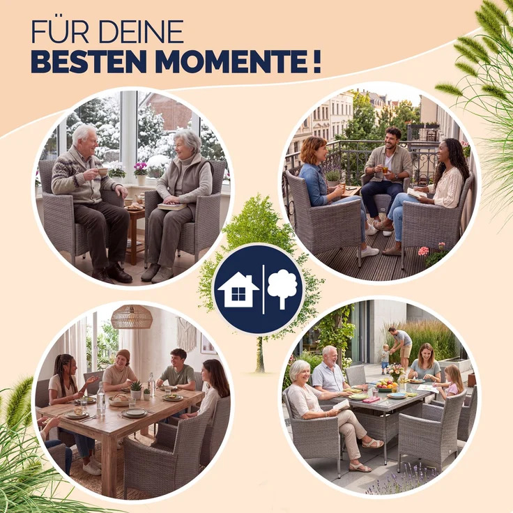 CASARIA® Gartenstühle Polyrattan 6er Set Creme – Bild 7