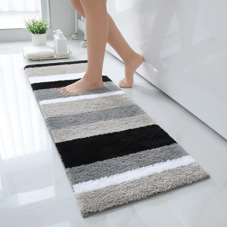 Homaxy rutschfest Badezimmerteppich Weich Hochflor Mikrofaser Badematte Saugfähige Badteppiche Waschbar Badvorleger – 40x120 cm, Schwarz/Grau
