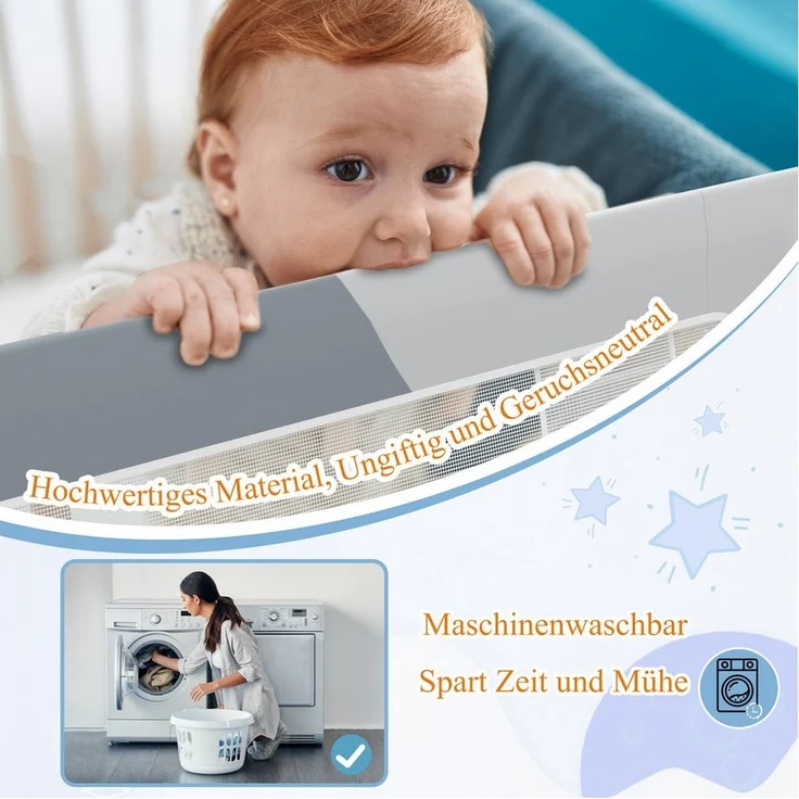 FIVMEN Bettschutzgitter Rausfallschutz Bettgitter Zusammenklappbar Bettschutzgitter, 180 Grad Babybett Höhenverstellbar Schutzgitter Bett – Bild 3