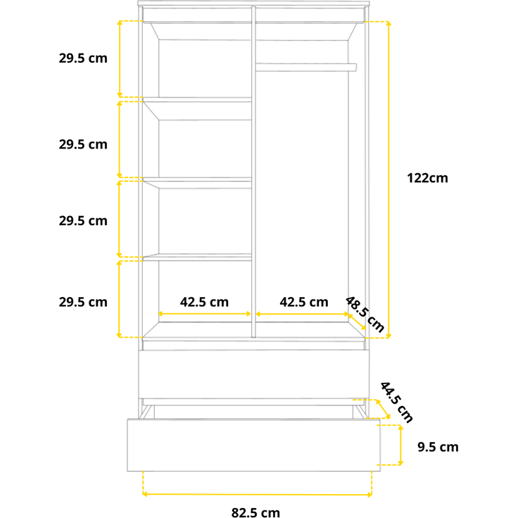 Furnica JOELLE Kleiderschrank 2 Schubladen Weiß Matt H180 B90 T50cm – Bild 6