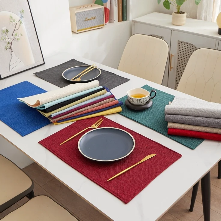 ABC Leinen-Tischdecken-Set, 4-teilig, rotweinoptisch, Baumwolle, Bordeaux, 30 x 46 cm – Bild 2