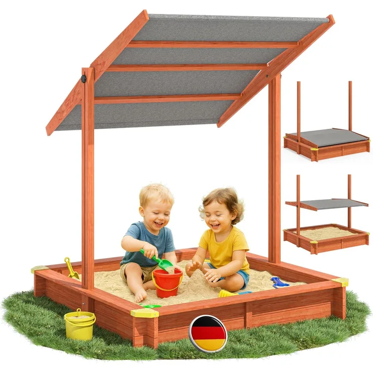 Spielwerk Sandkasten mit Dach, Holz braun / anthrazit, 120 x 120 x 120 cm