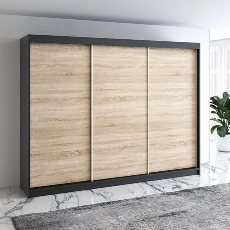 Schwebetürenschrank MERO 3-türig Schrank 200 cm Farbe: Schwarz ,sonoma – Bild 2