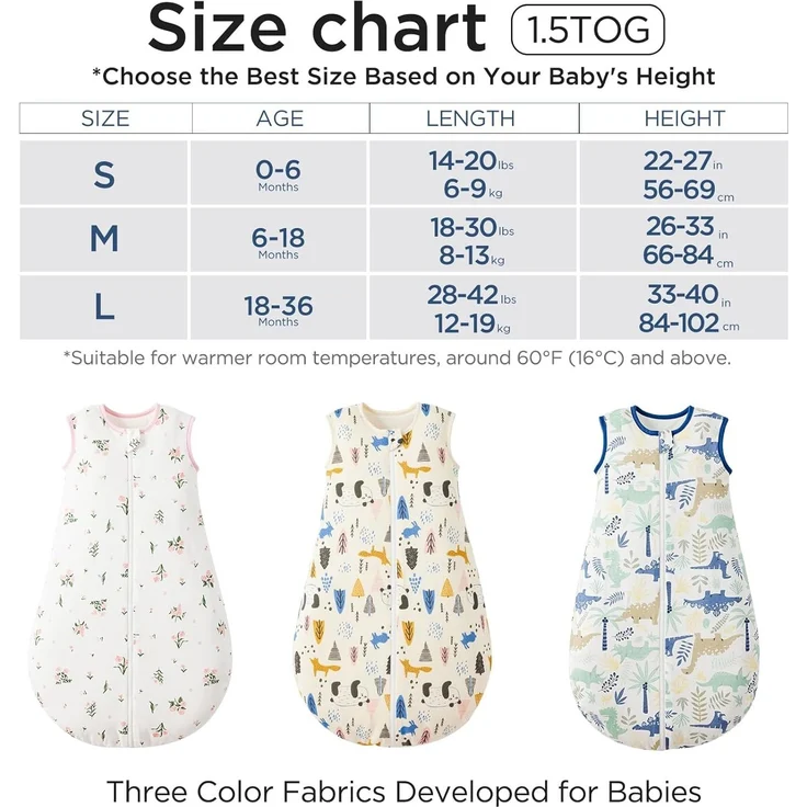 Duomiaomiao Baby-Schlafsack, 1,5 Tog, 100 % Baumwolle, für vier Jahreszeiten, tragbar, atmungsaktiv, bequem – Bild 6