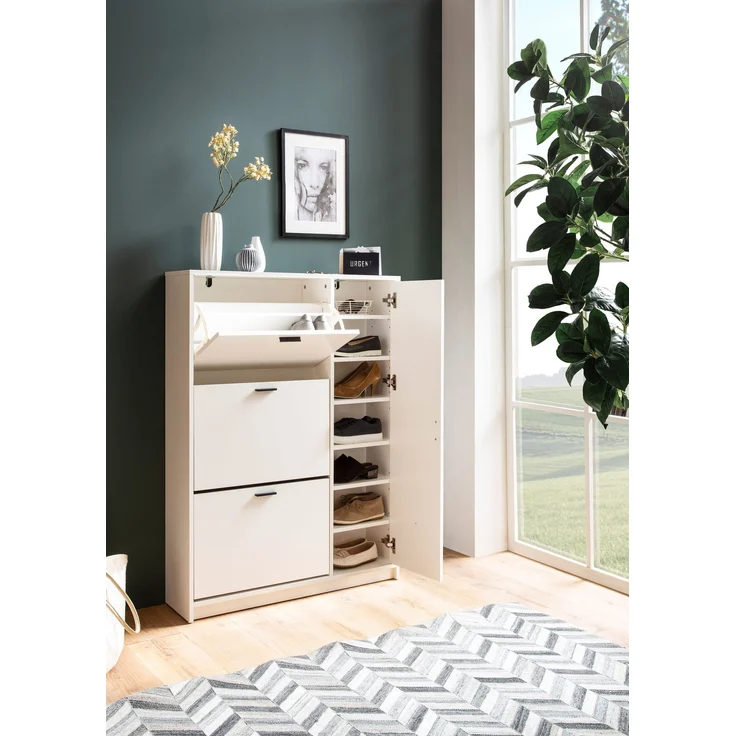 FINEBUY Schuhschrank FB102880 (Schuhkipper Weiß 90 x 120 x 24 cm Geschlossen) Schuhregal Flurschrank mit Ablage, Flurkommode – Bild 4