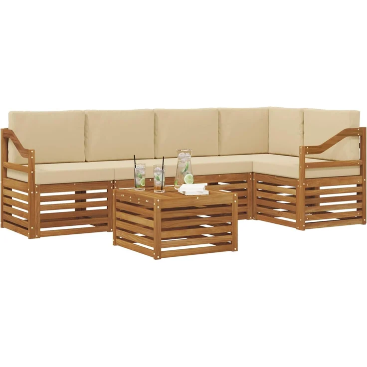 vidaXL Outdoor-Sofagarnitur 6 stk. 5-Sitzer Natur und Beige 3374868 – Bild 3