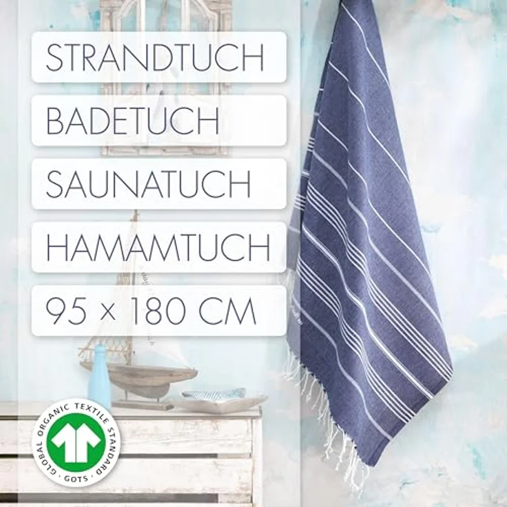 LeStoff Hamamtuch - 100% Bio-Baumwolle, 95 x 180 cm, Vorgewaschen, Saugstark, Schnelltrocknend, Badetuch, Badehandtuch groß, Saunatuch Herren, Saunahandtuch Damen, Sauna, Wellness, Spa (Dunkelblau) – Bild 3