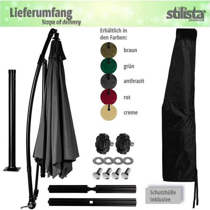 STILISTA Ampelschirm Sonnenschirm Gartenschirm Sonnenschutz Marktschirm, Ø 280 cm, UV 40+, Farbwahl, inklusive Abdeckung – Bild 2