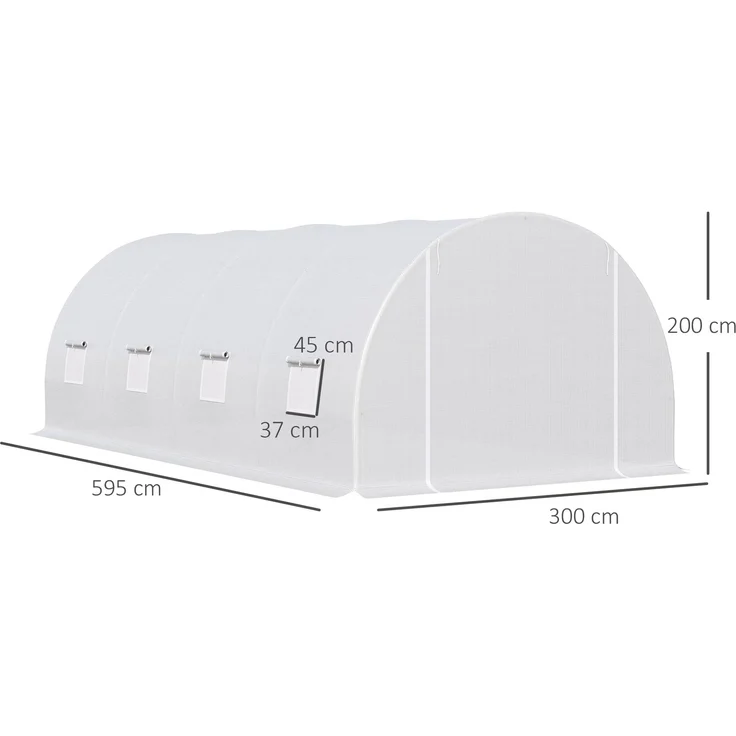 MELAYR, Gewächshaus 595x300x200cm Foliengewächshaus Tomatenhaus mit Tür, Fenster, Weiß – Bild 5