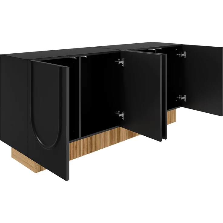 DESVIAE Sideboard mit 4 Türen und U-Relief 160x75x38 cm Spanplatte Schwarz-Holzoptik – Bild 8