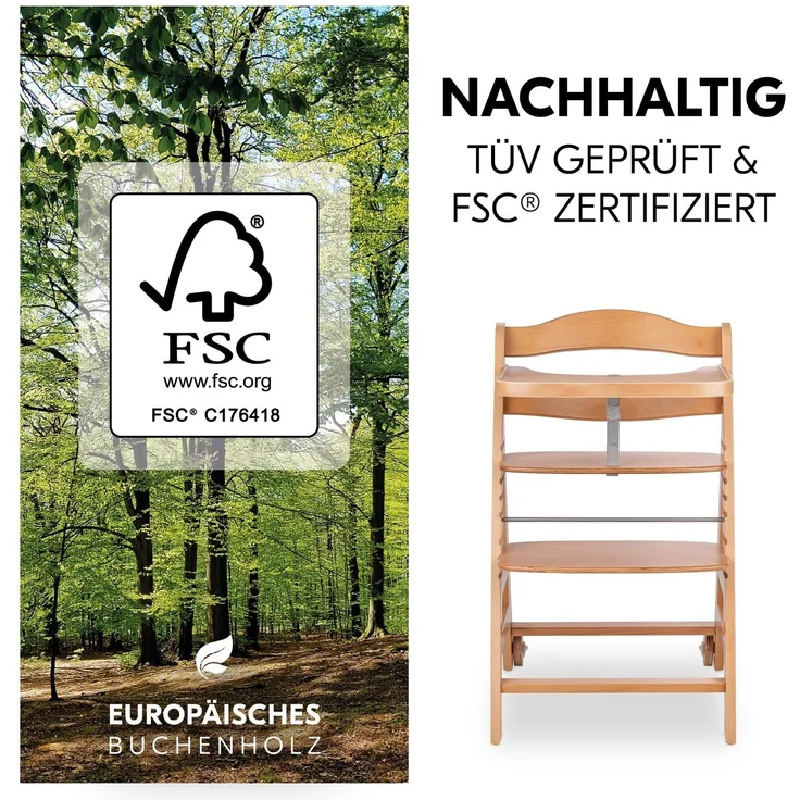 Hauck Beta+ Hochstuhl mit Einlage und Essbrett Natur – Bild 3