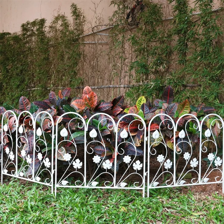 UNHO 5 Stück Beetzaun Metall Gartenzaun Eisen Beeteinfassung Beetumrandung 60x62 cm Schmuckzaun verzinkt Teichzaun Gitterzaun Gehege Zaunset Weiß – Bild 3