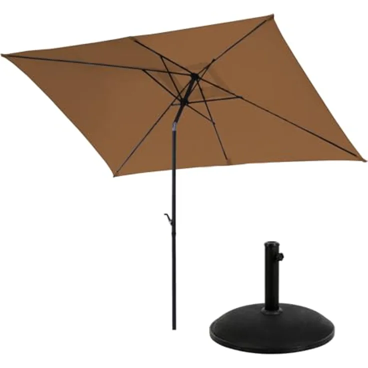 Svita Sonnenschirm, Rechteckig 200x300 cm, Taupe, mit Kurbelmechanismus und neigbarem Design, inklusive Schirmständer