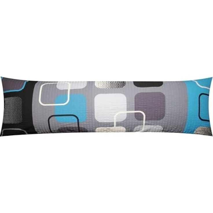 Heubergshop Seitenschläferkissenbezug, (1 Stück), Seersucker, 40x145cm Modern Türkis Schwarz 100% Baumwolle (EW-396/3) – Bild 1