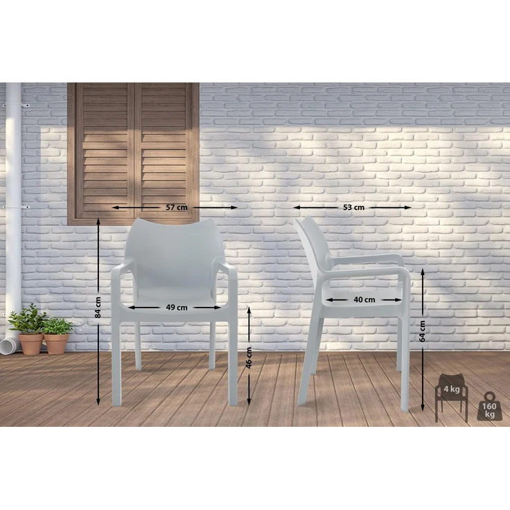 CLP Gartenstuhl Diva 4er Set, Kunststoff, stapelbar, wetterfest, mit Armlehnen,hellgrau – Bild 2