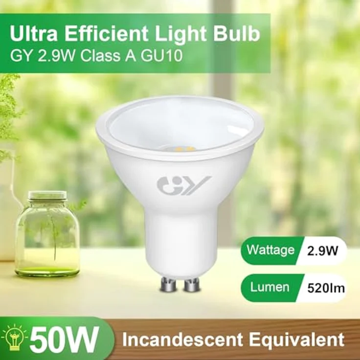 GY GU10 LED Neutralweiss Lampe 2,9W 520 lúmenes 4000K Neutralweiß Glühbirnen, 50W lampe ersetzt, Abstrahlwinkel 110° Leuchtmittel, Nicht Dimmbar Energiesparlampe, 5er-Pack – Bild 5