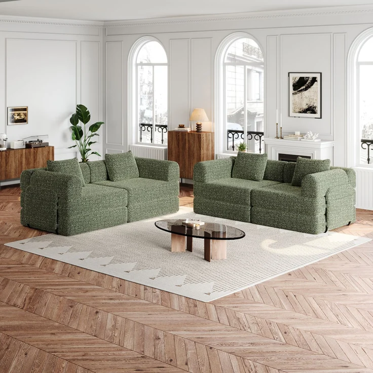 ZUBALIYA SchlafSofa mit LED - Beleuchtung, mit Ablageflächen, mit Chenille - Bezug, mit Samtbezug, mit breiten Armlehnen – Bild 1