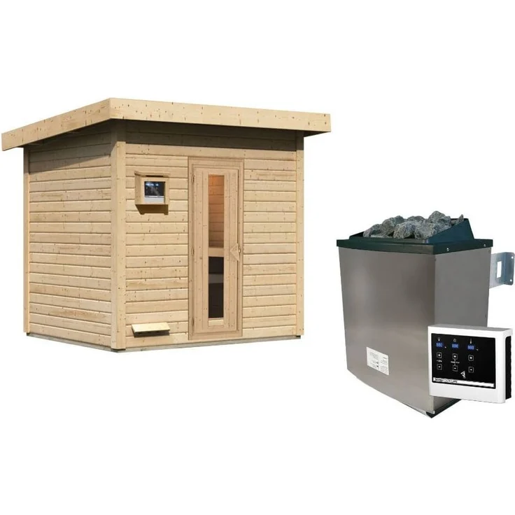 Karibu Sauna Hytti 3 naturbelassen mit 9 kW Ofen mit externer Steuerung – Bild 2