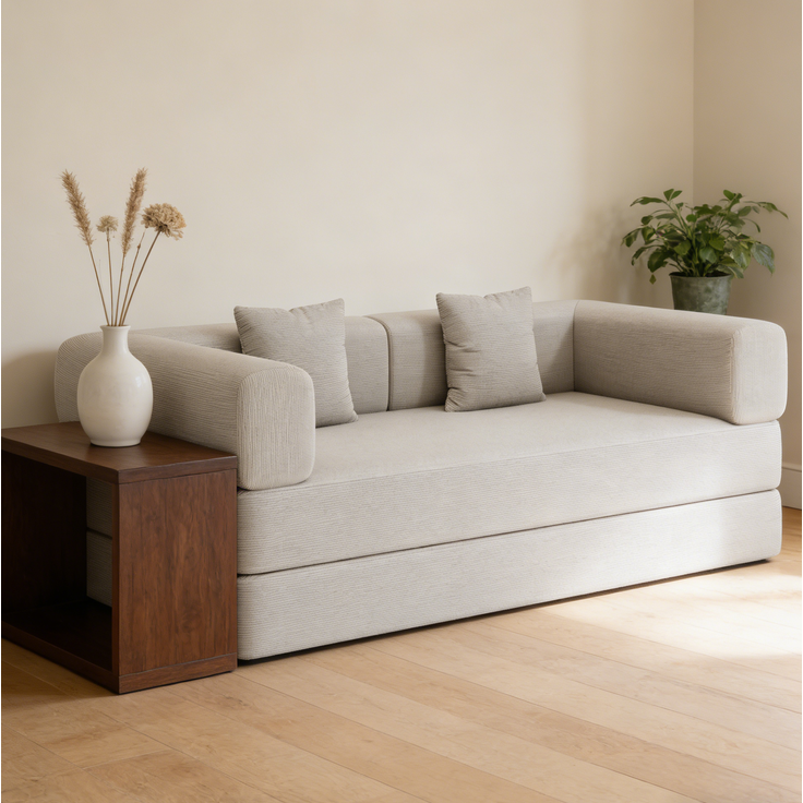 DESVIAE Schlafsofa 3-Sitzer klappbar aus Cord in Offwhite, 200 x 100 x 70 cm – Bild 4