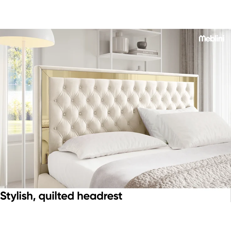 MEBLINI Polsterbett 180x200 mit Lattenrost ohne Matratze – ARONA GOLD – Beige Samt – Doppelbett mit Bettkasten - Stauraumbett - Kopfteil Bett mit Stauraum – Bild 4